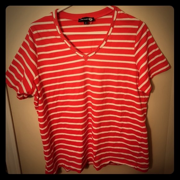 Claire France Tee Red & white stripes Plus Size 1X - Picture 1 of 7